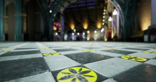 Unique Patterned Floor Tiles in a Vibrant Indoor Space Showcasing Architecture
