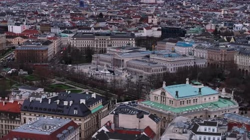 Aerial Shot of Historic Buildings and Palaces in City Center Tourist Sights in Metropolis Austrian