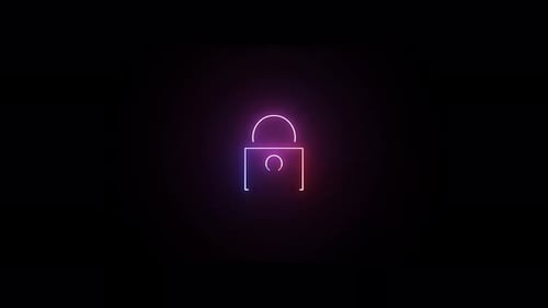Neon Glowing Padlock Icon Loop Animation