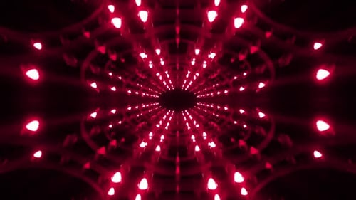 Dynamic red tunnel with pulsing lights, energetic motion background