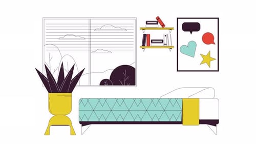 Flat Design Animated Bedroom Interior Scene