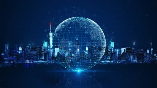 Concept de mouvement 3D du globe, carte du monde, technologie abstraite, Terre, Big Data, réseau Ai, Metaverse Next