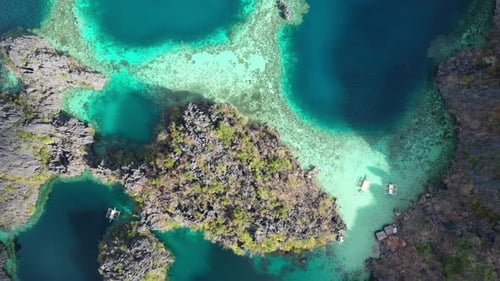 Twin Lagoon, Coron Island, Palawan Archipelago, Philippines. Top Down Aerial View of Idyllic Travel