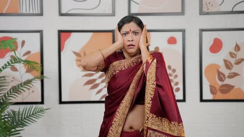 scared Indian woman in fear