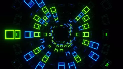 Blaue und grüne Bewegung durch Stroboskopquadrate im Hintergrund, VJ Loop in 4K