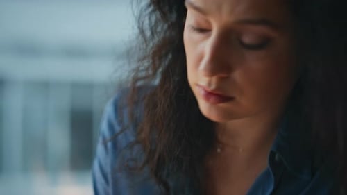 Office Hand Writing Notebook Closeup Focused Busy Freelancer Studying Online