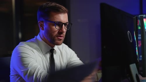 Cryptocurrency Stock Market Trader Investor Analyst Looking at Computer Monitor