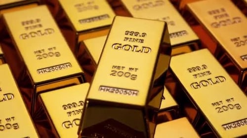 Seamlessly Rotating Gold Bars Background for Finance and Investment