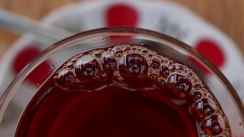 Detail Shot of Traditional Turkish Tea with Bubble