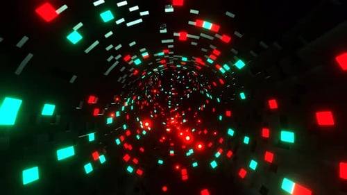 Turquoise and Red Beautiful Neon Sci Fi Torus Tunnel Background VJ Loop l 4K