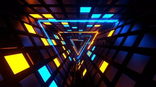 Orange And Blue Neon And Strobe Triangle Tunnel Background Vj Loop In 4K