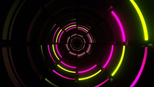 Pink And Green Neon Light Rings Tunnel Background Vj Loop In 4K