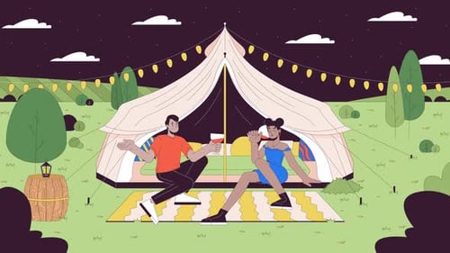Animation de bande dessinée romantique Glamping People Line