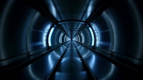 Futuristische blaue SciFi-Tunnelbewegung aus Metall