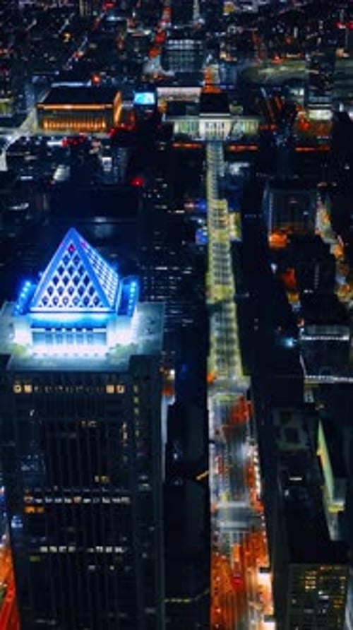 Bright sparkling city scenery at night. Amazing panorama of Philadelphia