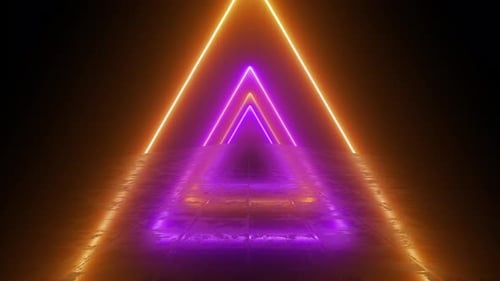 Triangle Shaped Neon Tunnel Yellow and Pink Wallpaper Background