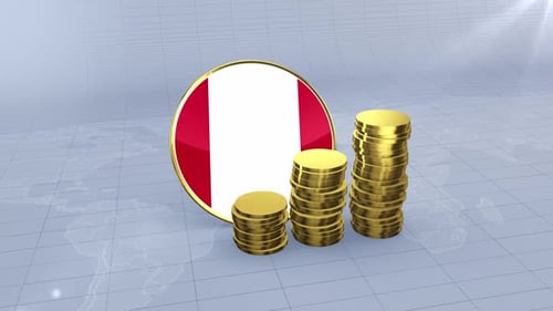 Peruvian Flag with Growing Gold Coin Stacks Animation