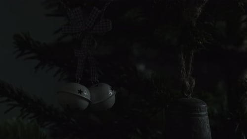 Christmas Tree Decorated with Bells and Ribbon Ornament