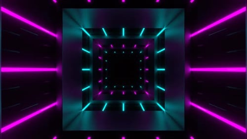 Square Tunnel With Cyan And Pink Neon Lines Background Vj Loop In 4K