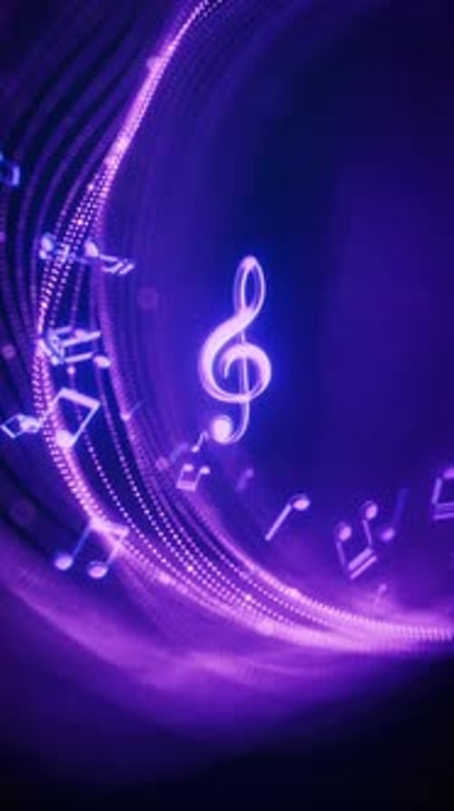 Music notes and glowing neon lines