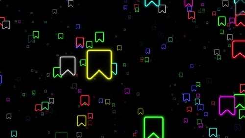 Seamless Loop of Animated Neon Bookmark Icons Background