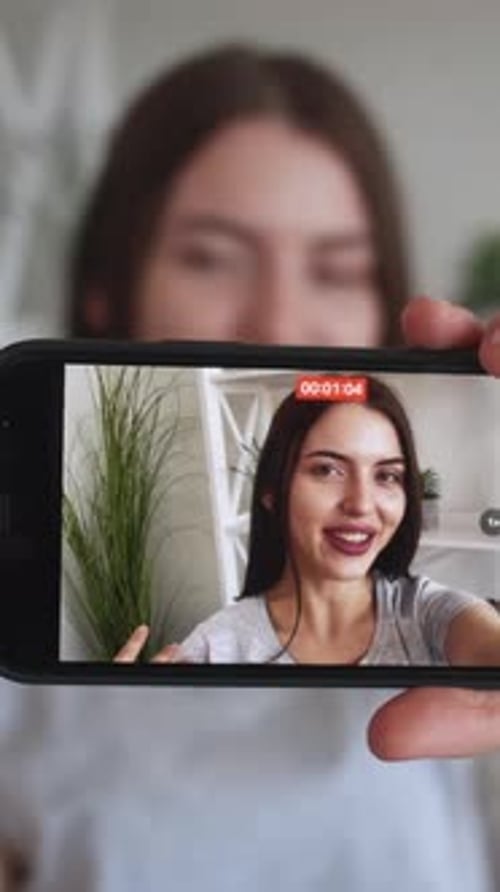 Vertical Video Recording Blog Influencer Woman
