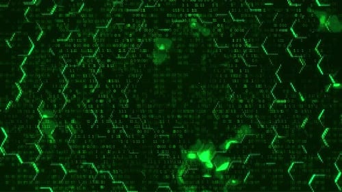 Futuristic Green Matrix Glitch: Digital Patterns with Hi-Tech Binary Code