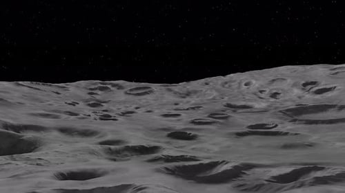 Animated Flyover Across Moon Surface with Starry Night Sky