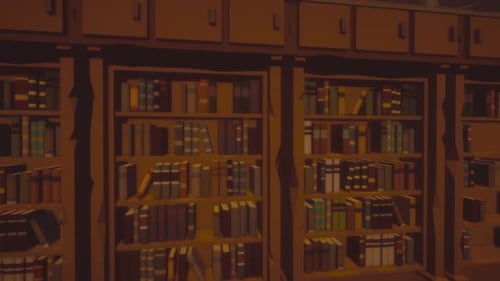 3D Old Library Book Shelves