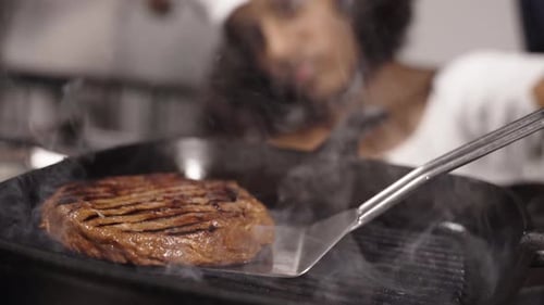 Steak Cooking on Grill Pan