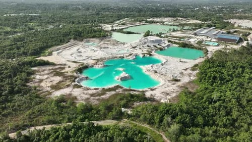 Aerial View of Abandoned Tin Mine Blue Lake Indonesia