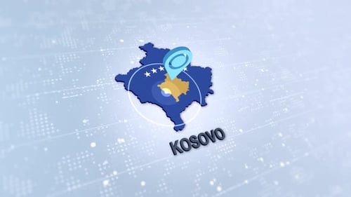 3D Kosovo Map with Flag and Rotating Location Pin