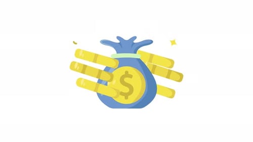 money bag and stack coin icon animation video