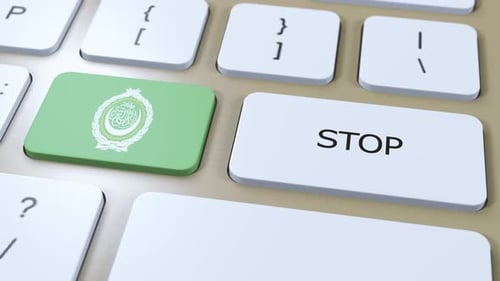 Arab League Country Flag and Stop Button 3D Animation