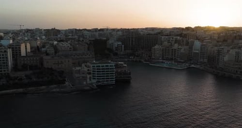 Aerial view of St Julian's Bay buildings, Malta.