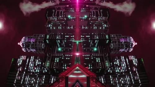 L'intérieur d'un vaisseau spatial futuriste brille de mille feux