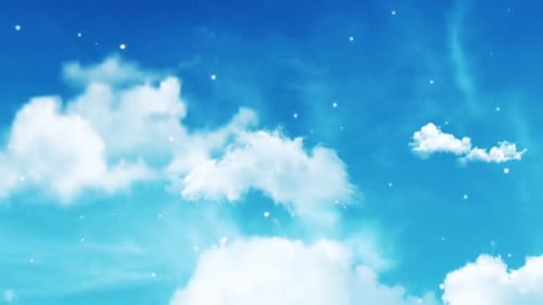 Soft Animated Clouds Moving in Blue Sky with Sparkling Particles