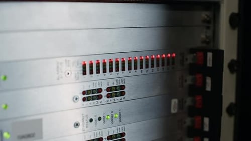 Server Rack Status LEDs Blinking in Modern Data Center Infrastructure