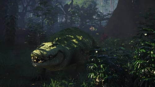 Crocodile tapi dans une végétation tropicale dense à l'aube à l'état sauvage