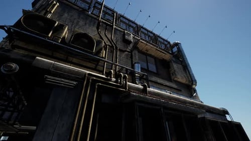 Detailed Grunge Industrial Building Rotation Animation