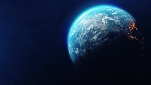 Realistic Rotating Earth with City Lights from Space