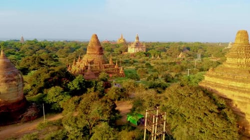 Bagan Myanmar Sunrise Above Temples and Pagodas of Bagan Myanmar