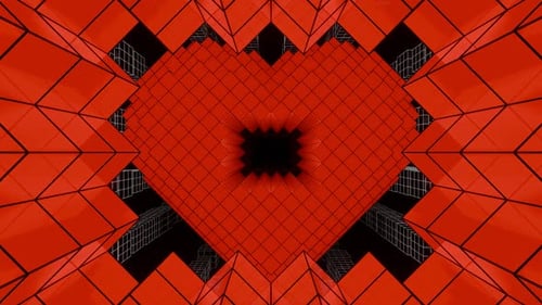 Red And Black Through Ixel Heart Background Vj Loop In HD
