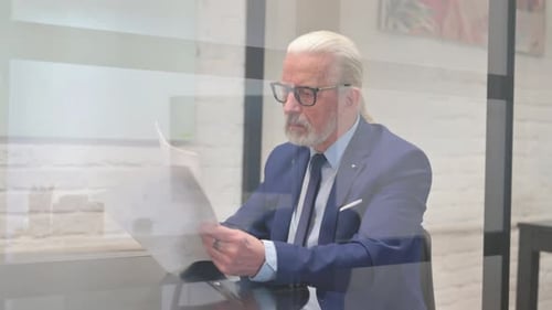 Professional Man Reviewing Documents in Modern Office