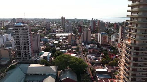 A captivating drone image capturing the central region of Posadas, Misiones, Argentina.