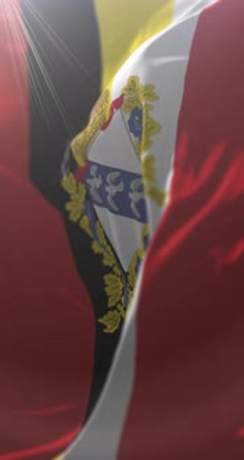 Elegant Waving Flag with Gold and Blue Coat of Arms Animation