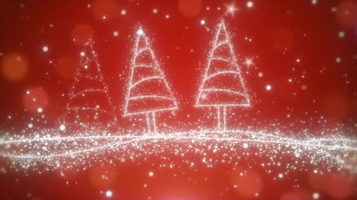 Sparkling Christmas Tree Particle Animation on Festive Red Background