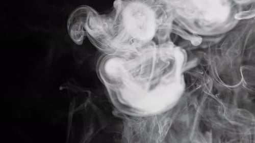 White Steam Smoke Flying Over Black Background, Smog Evaporated, Slow Motion