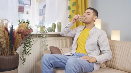Man Drinks Water to Recover from Cough