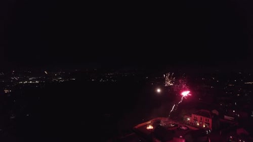 Footage of a English November the 5th Bonfire night in the United Kingdom. Dark cold and wet,
